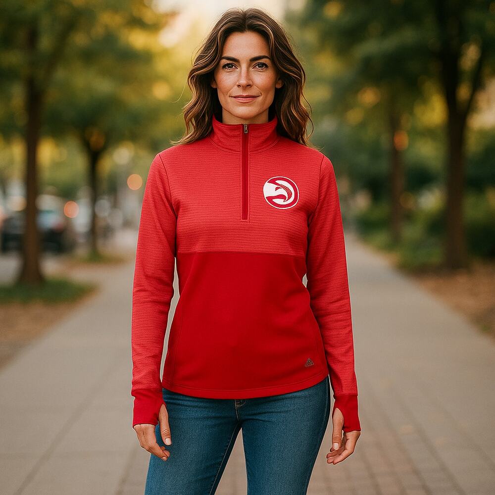 Adidas Womens Quarter Zip Pullover Sz M Climalite 2-Tone Red Atlanta Hawks NBA